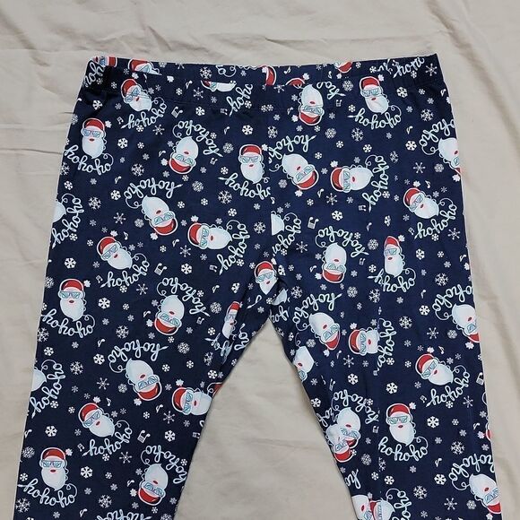 NO BOUNDARIES BLUE CHRISTMAS SANTA FACE HO HO HO LEGGING CAPRIS, SIZE 2XL XXL 19 - Picture 3 of 6